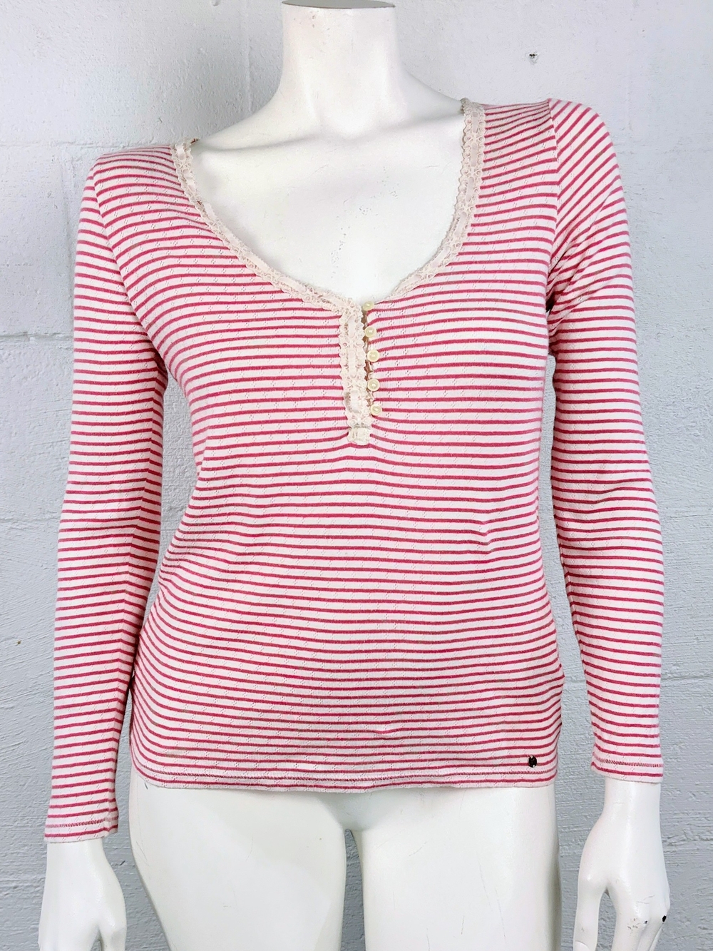 Denim & Supply Ralph Lauren Pink and White Striped Long-Sleeve Henley